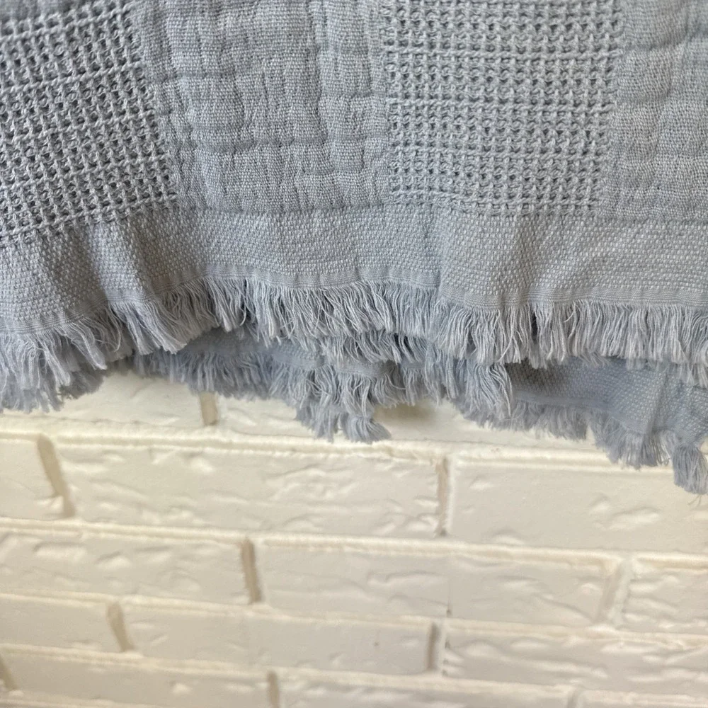 PISCATEXTIL Blue Matelasse Cotton Throw Blanket, 50x70, Made In Portugal